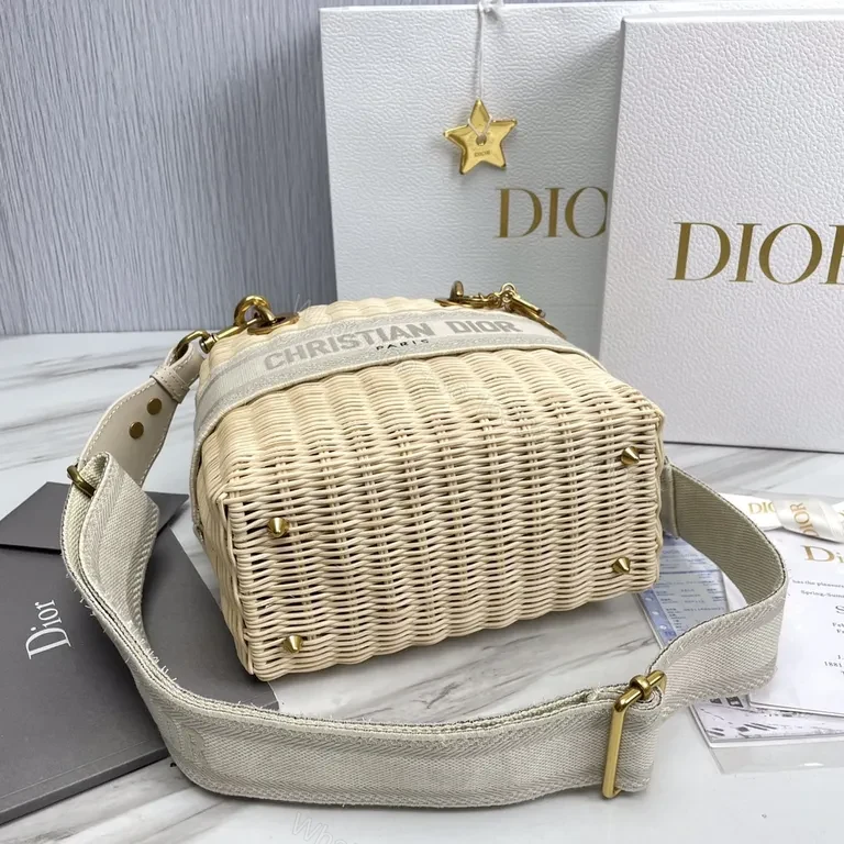 View 2 of Christian Dior Wicker Basket Bag - Ivory Leather Trim, Gold Hardware, Crossbody