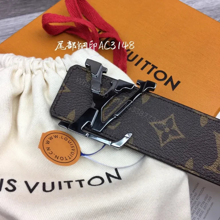 View 4 of Iconic LV Monogram Belt â€“ Premium Leather Backing, Gunmetal Buckle