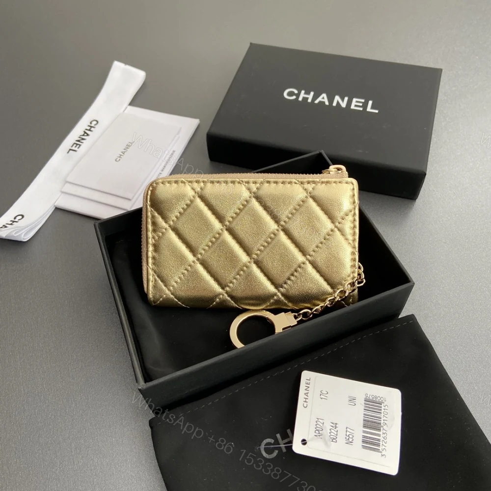 View 2 of 高仿Chanel*AP0224零錢包金色小羊皮金扣免檢版