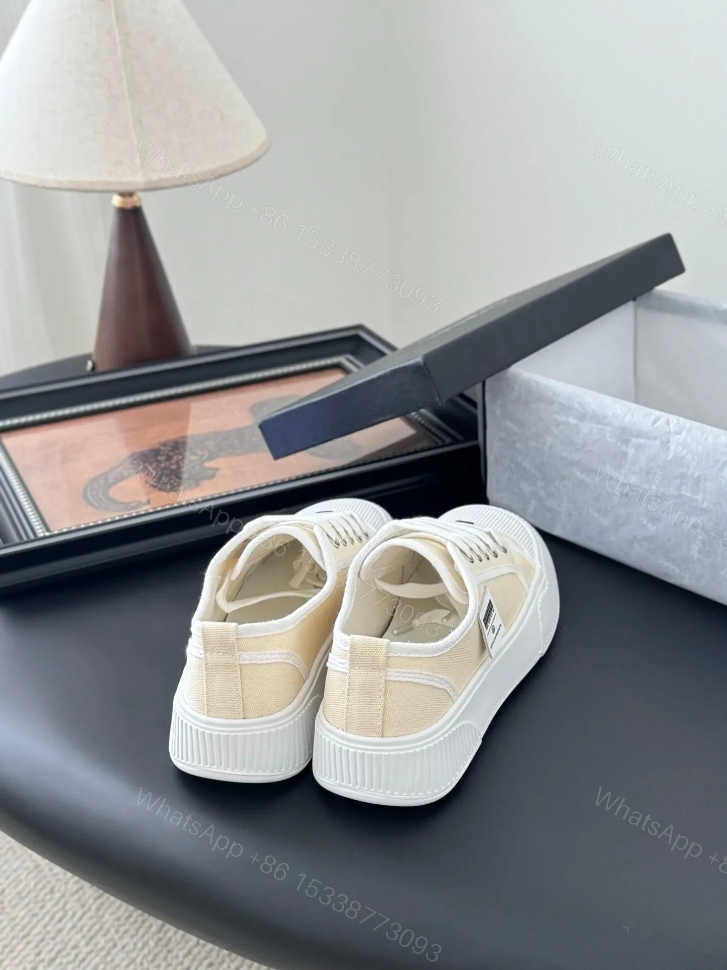 View 3 of Chanel Women White Canvas Lace-Up Sneakers