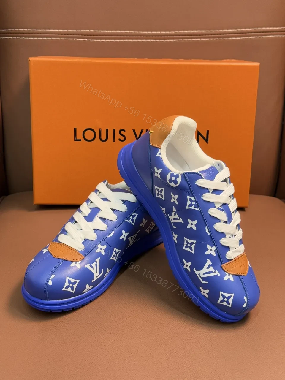 View 3 of Blue Leather LV Monogram Sneaker: Casual to Luxe Comfort