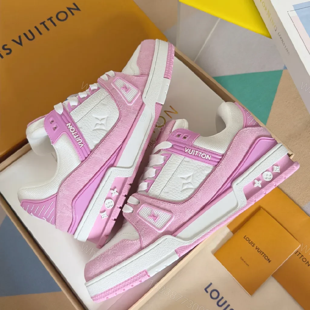 View 6 of Pink & White Luxe Sneaker: Comfort-First, LV-Style Detail