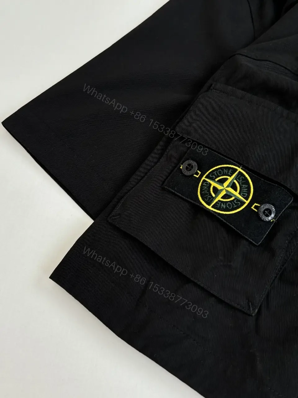 View 7 of Black Cotton Oversized Short-Sleeve Shirt with Pocketed Front, Military Style, Stone Island inspired