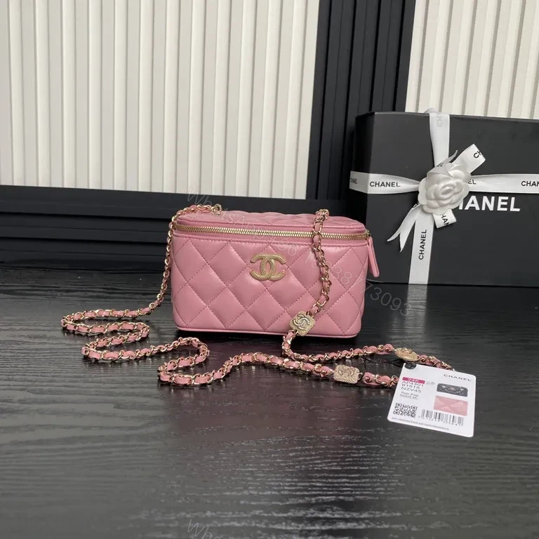 Dreamy Pink Quilted Crossbody with Gold Flair - Compact Luxury Bag — view 1