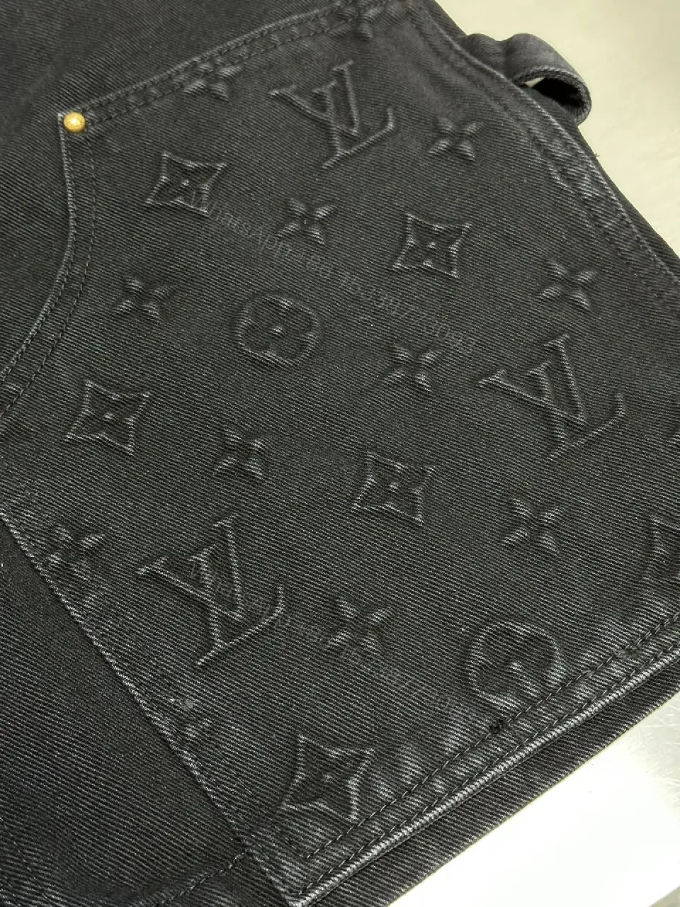 View 4 of Black Denim Louis Vuitton Embossed Bermuda Short