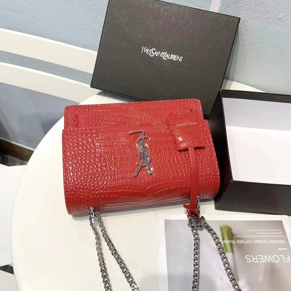 View 3 of Saint Laurent Sunset Embossed Bag Red 22Cm