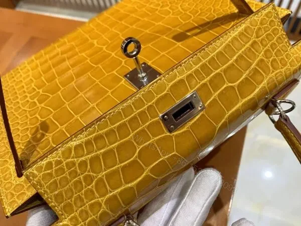 View 6 of HN 25 Sellier Jaune ambre Genuine Alligator Crocodile skin Gold hardware