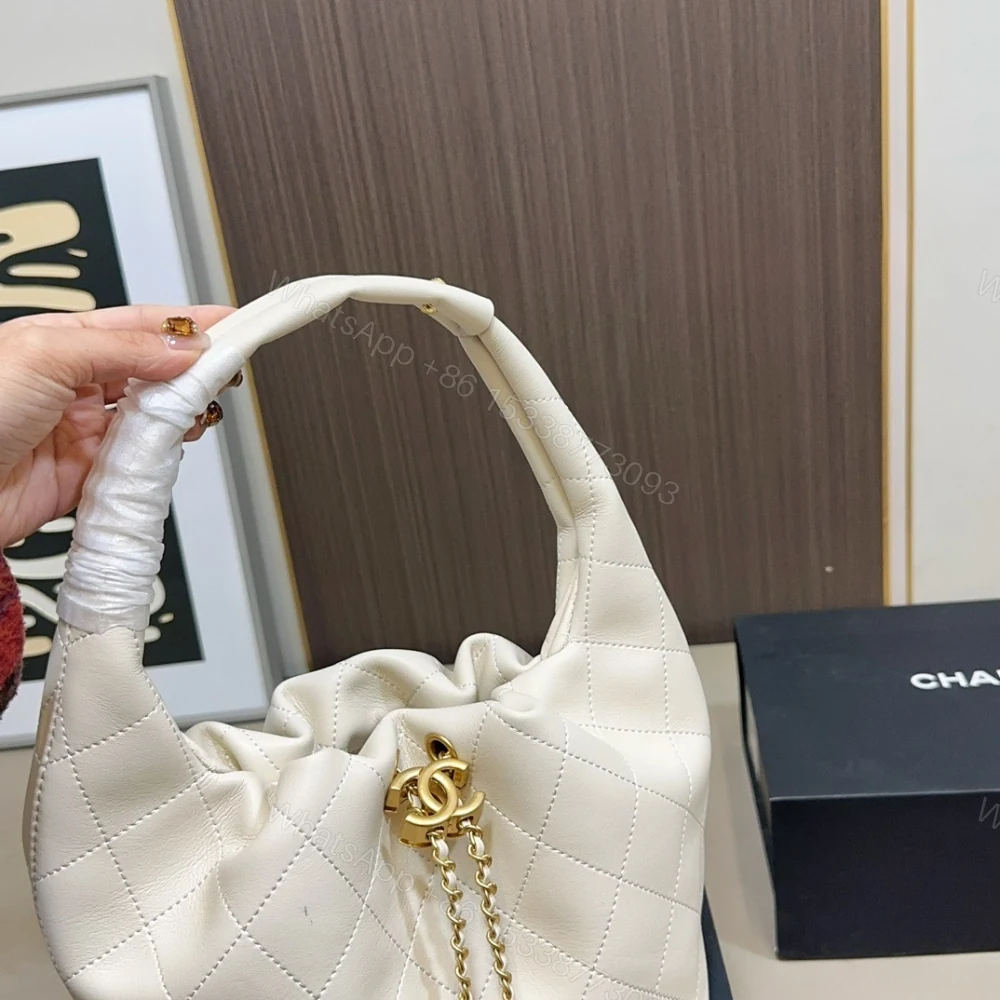 View 3 of Chanel Mini Hobo Handbag Gold Tone Hardware Beige 19Cm