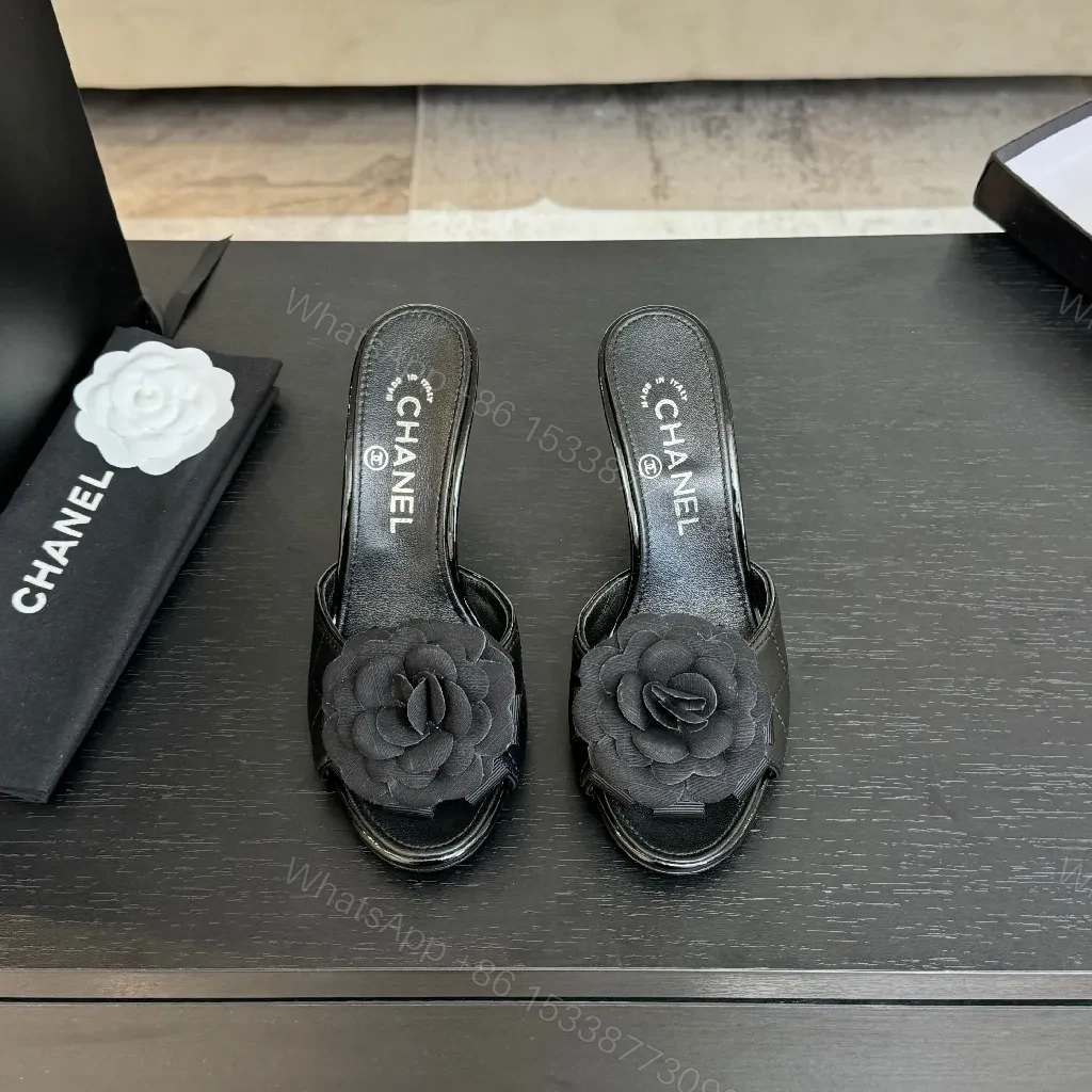 View 5 of Floral-Accent Black Leather Mules—Couture-Inspired Comfort