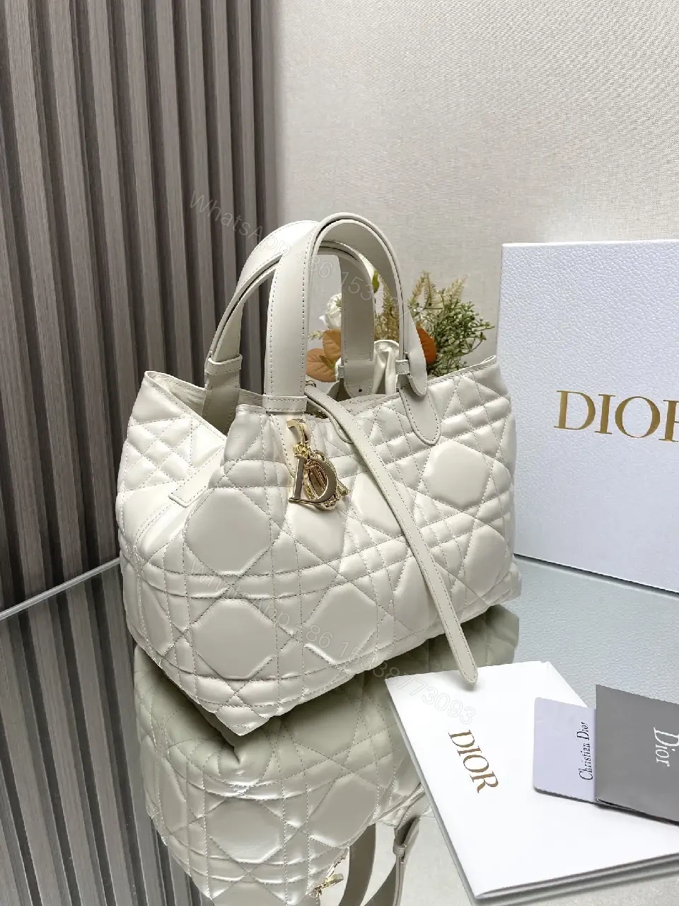 View 5 of Soft Quilted Dome Handbag, Ivory Leather, Couture-Inspired, Gold Charm, Handbag