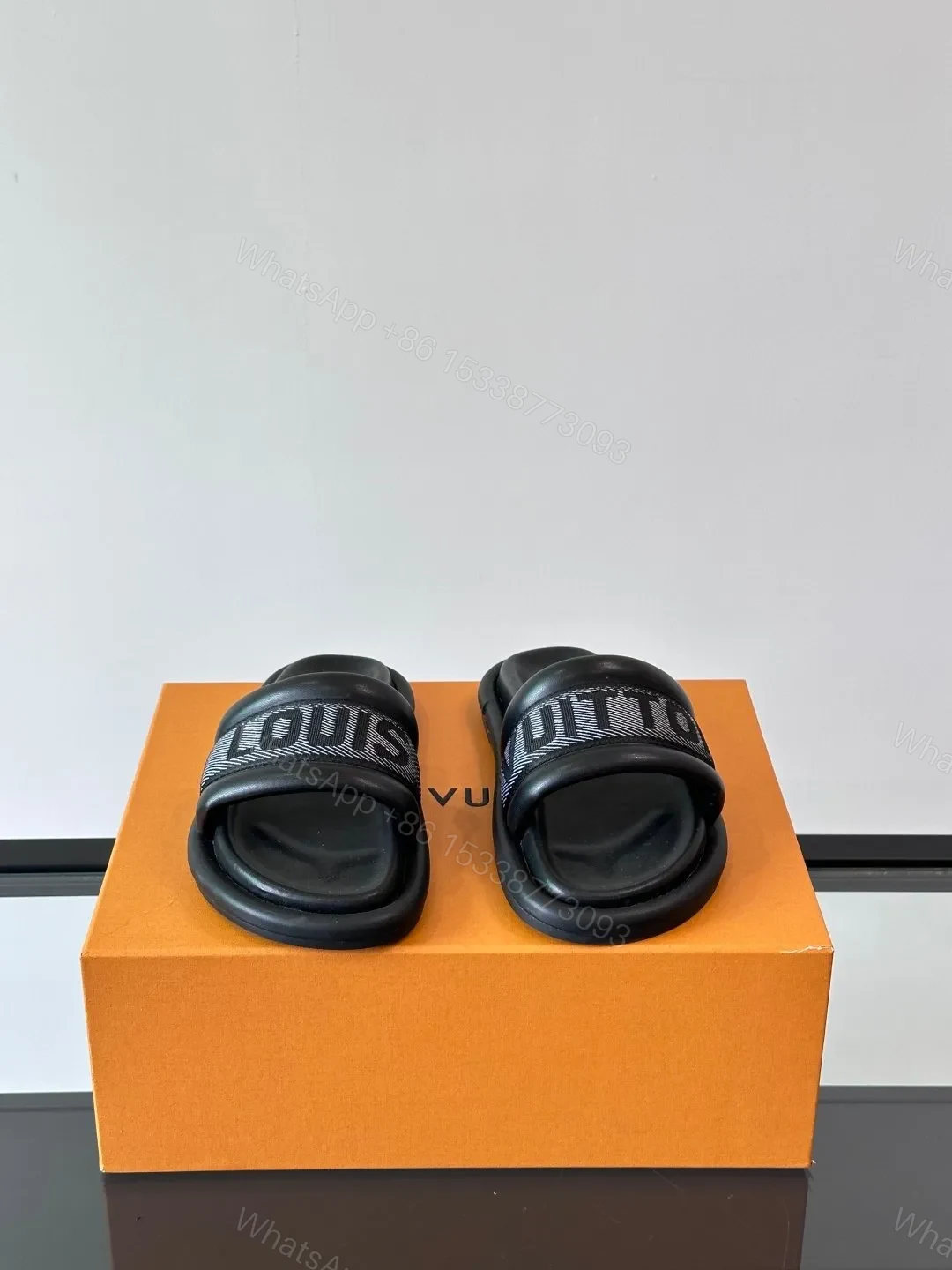 View 2 of LV Men Black Fabric Strap Slide Sandals
