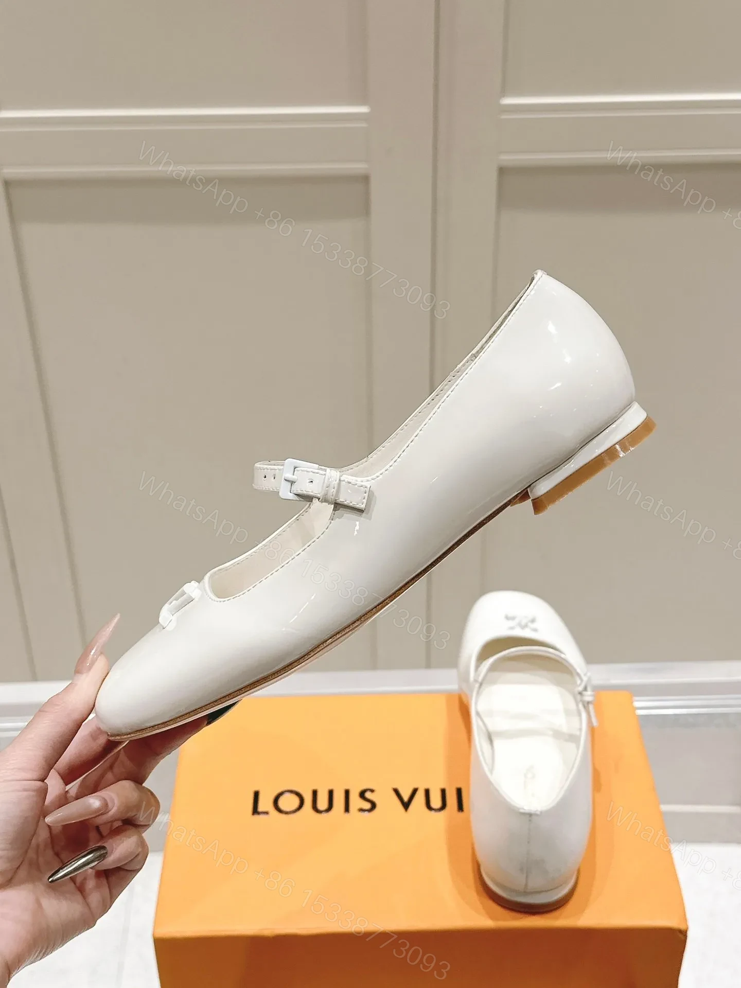 View 6 of LV Women White Patent Leather Mary Jane Heels