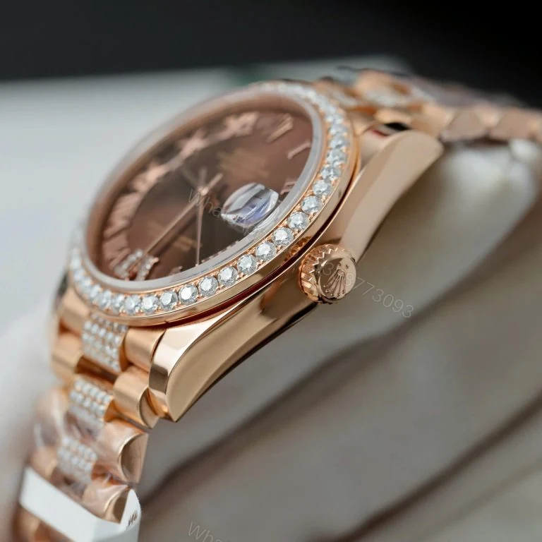 View 2 of Rolex Datejust 31mm Super Clone Chocolate Dial Moissanite Diamonds + 18K Gold Wrapped