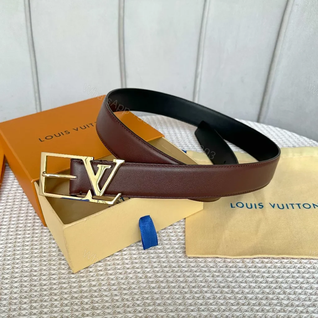 View 6 of Brown Leather Belt with Gold Buckle - Luxury Classic Style, Premium