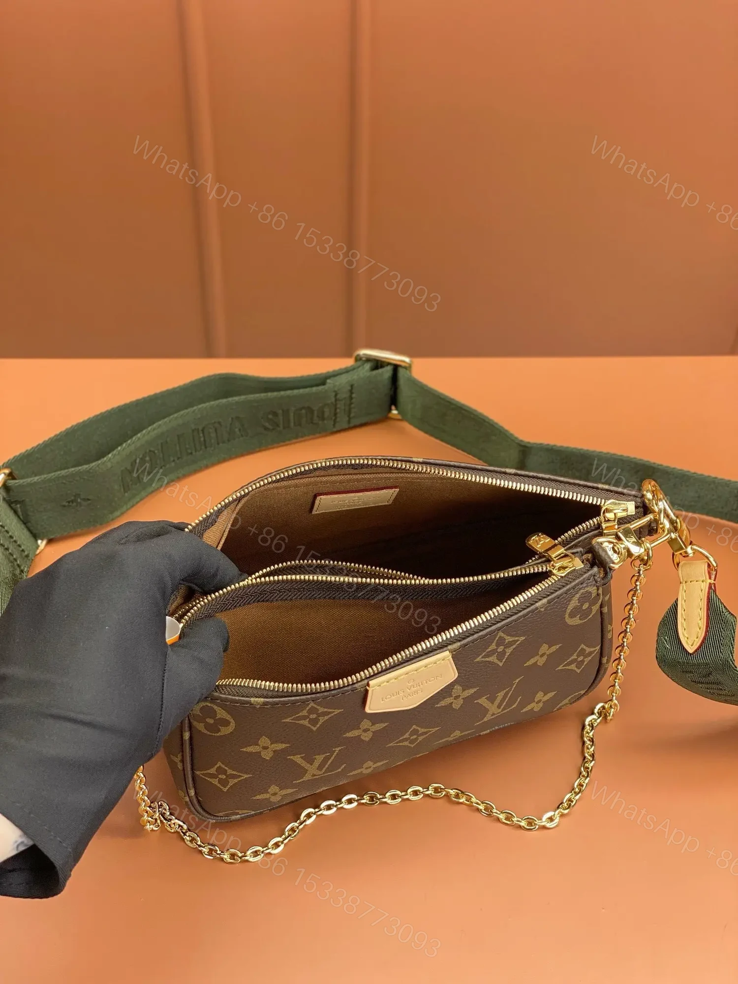 View 7 of Louis Vuitton LV Multi Pochette Handle Fabric Green Handbags Monogram