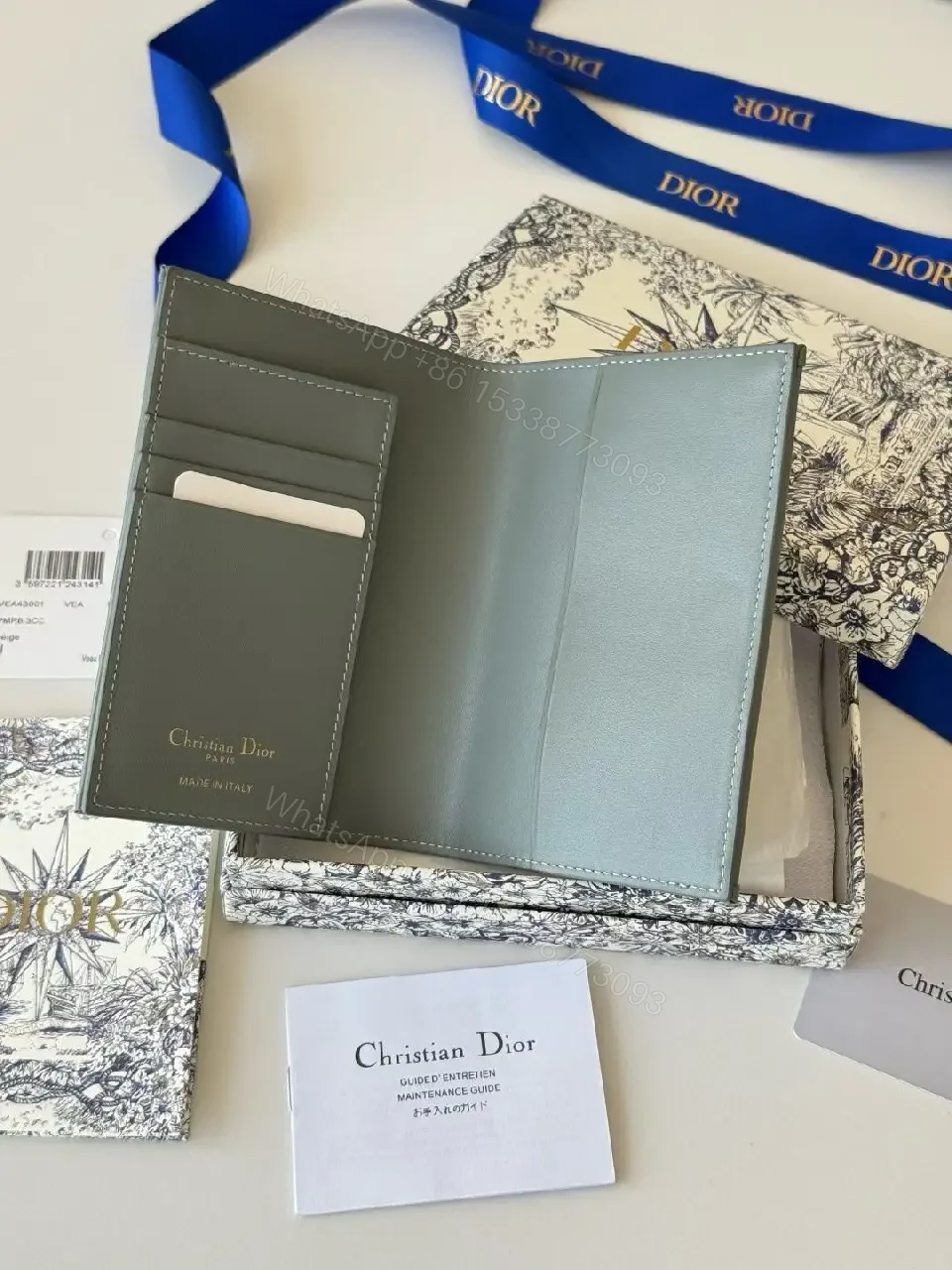View 2 of Structured Sage Wallet: Canvas, Gold-Hardware, Signature Pattern