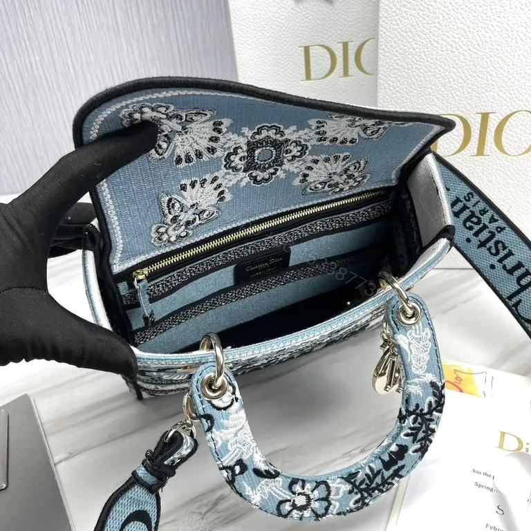 View 9 of Patterned Textured Handbag with Dior-Inspired Hardware - Everyday Luxury