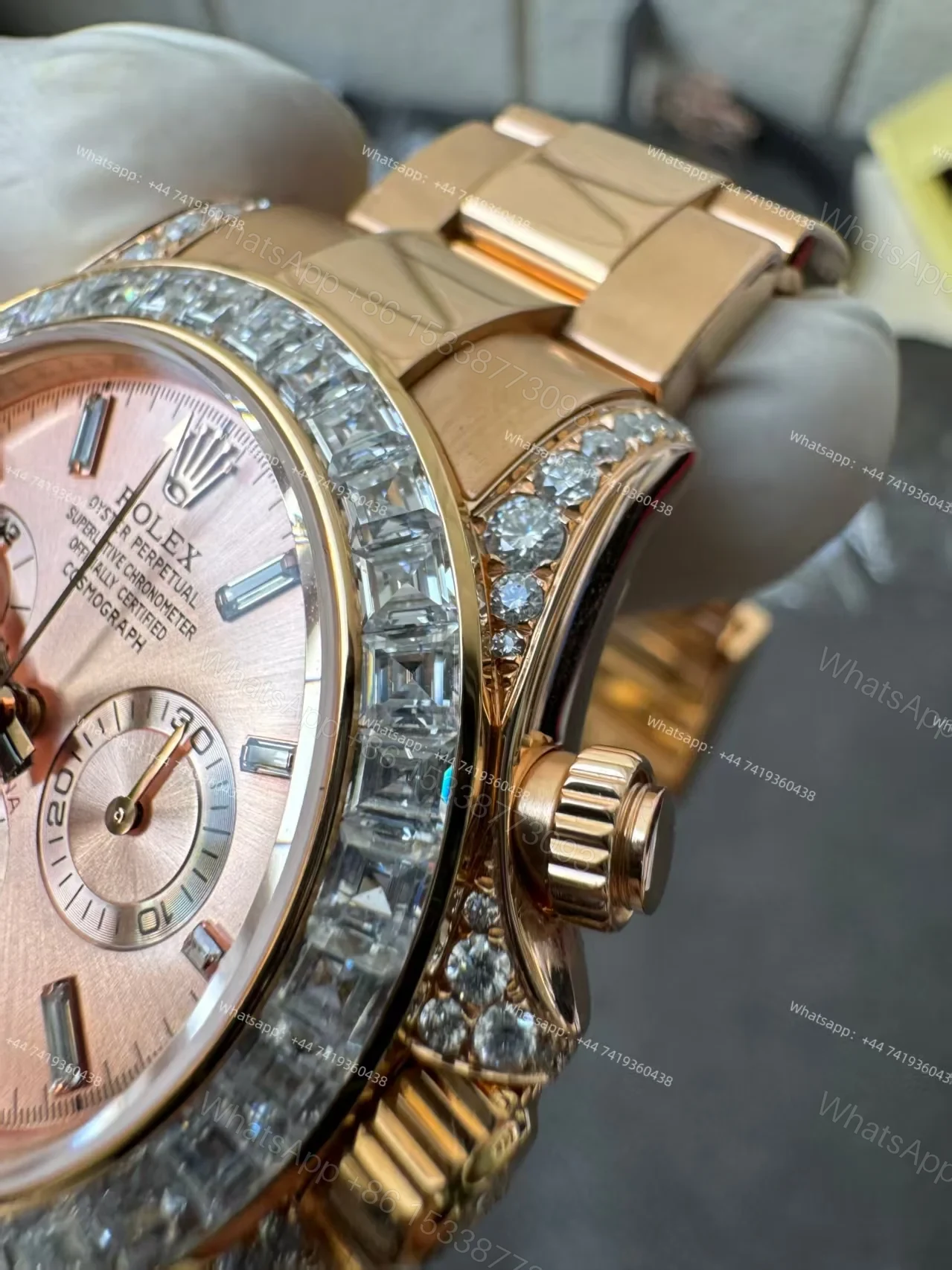 View 5 of Rolex Super Clone Daytona 126595TBR 1:1 Replica Watch – 18K Rose Gold Diamond Beze 4131 movement