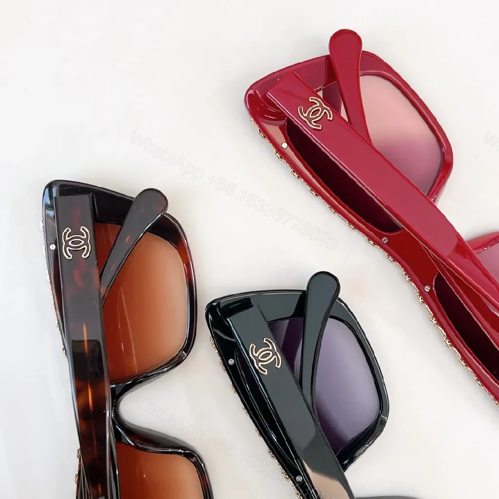 View 3 of Chanel-Inspired Diamond-Accent Cat-Eye Sunglasses, Navy Acetate, Luxury