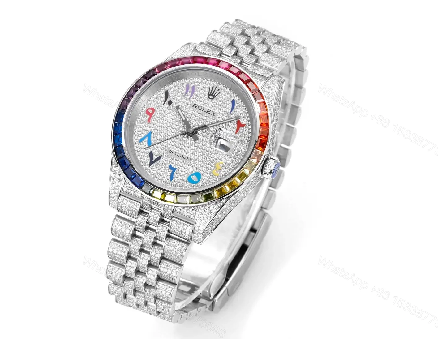 View 2 of Spectacular arabic rainbow datejust replica 41MM Iced Out Edition RG-DJ41-ARABIC-RAINBOW-SILVER