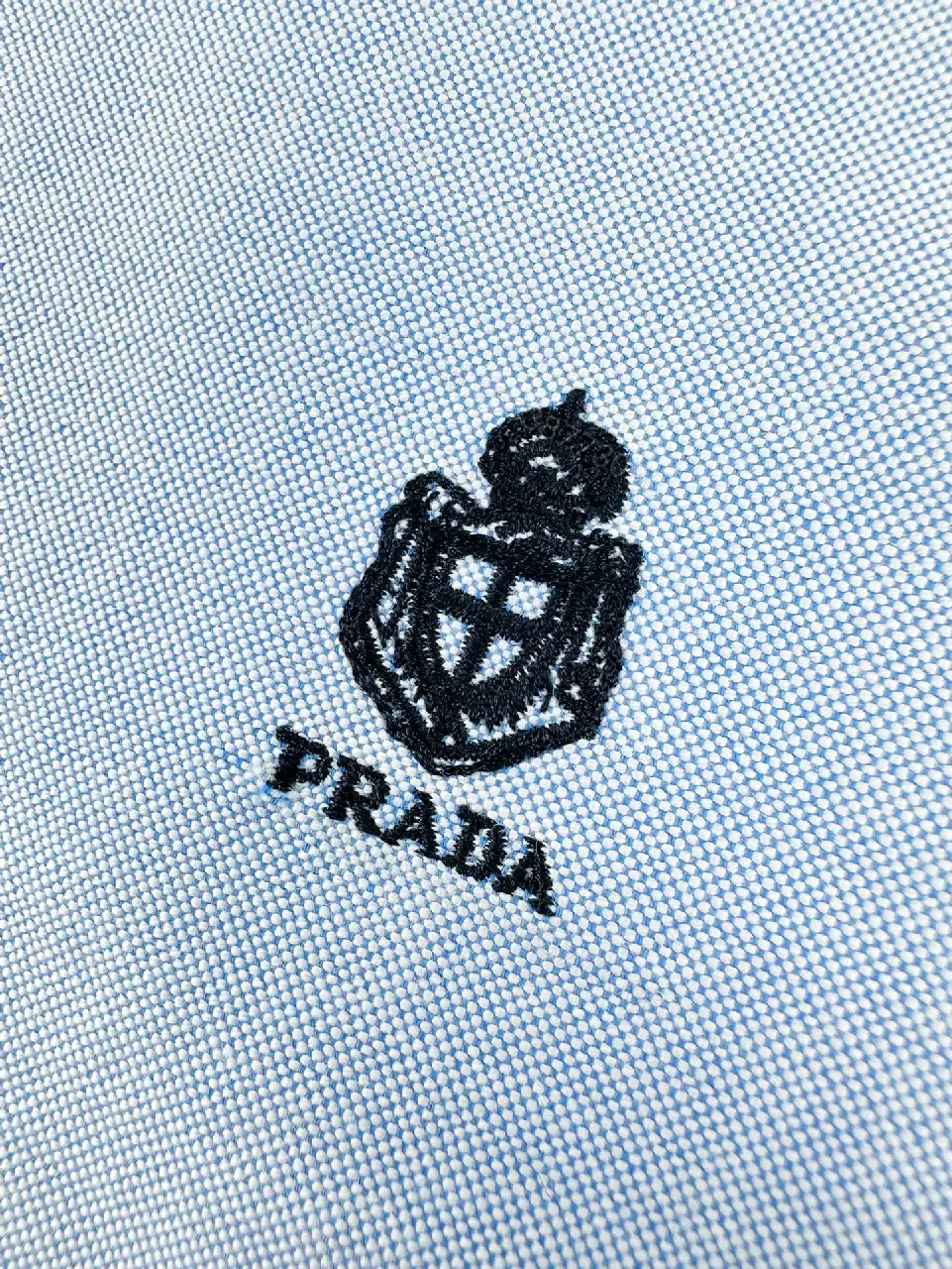 View 10 of Light Blue Cotton Button-Down Shirt, Classic Fit, PRADA Logo
