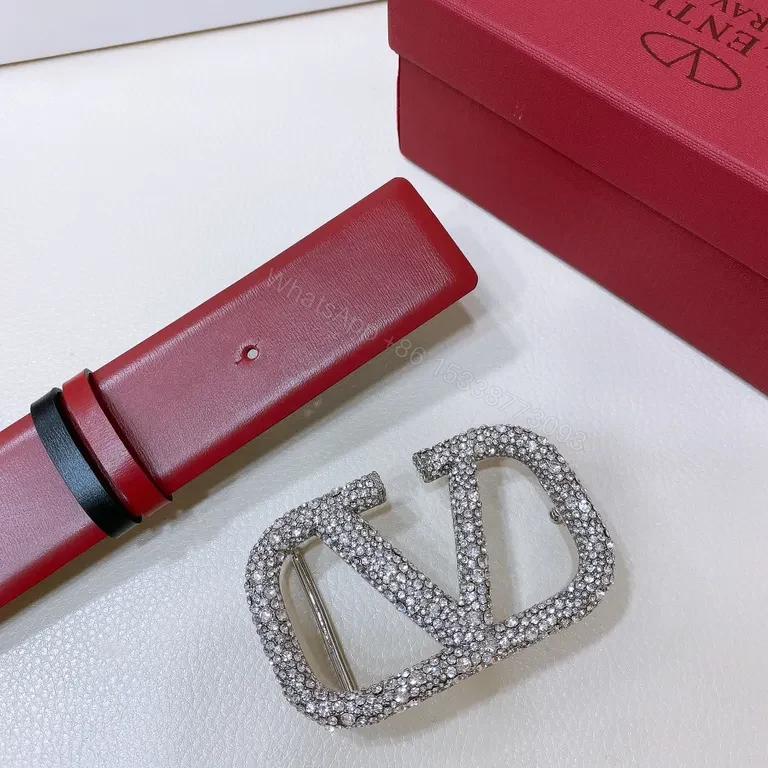 View 3 of Bold Valentino Red Belt with Crystal Double-V Buckle