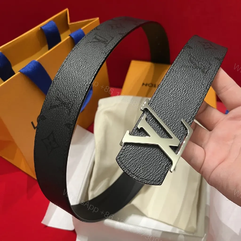 View 7 of Black Leather Belt – Pebbled Grain, Silver LV Buckle, Classic Luxury