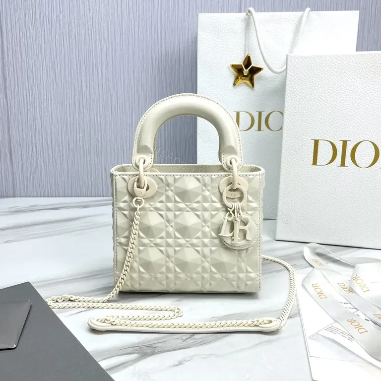 Creamy Quilted Faux Dior Handbag - Chain Strap, D&I Charms - Elegant Crossbody — view 1