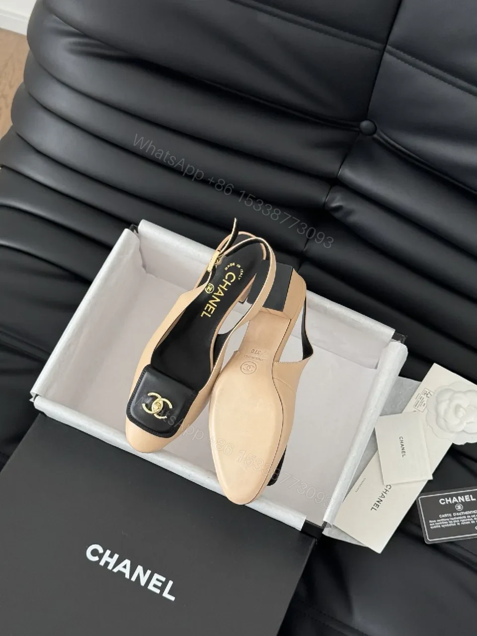 View 6 of Nude-Black Two-Tone Leather Slingback Sandals, Luxe Comfort