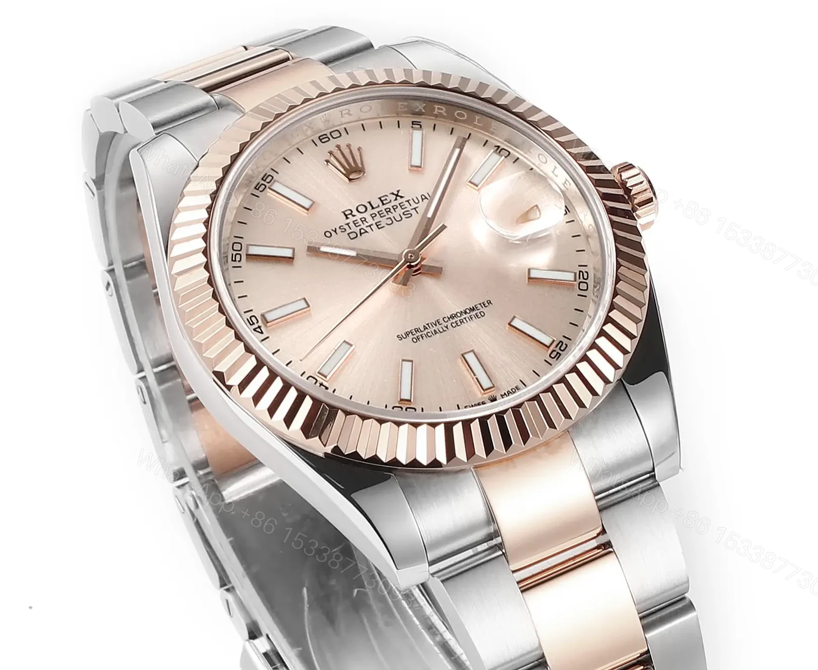View 3 of Rolex Datejust 41 Everose Rolesor Fluted Oyster Sundust Dial Watch 126331-0009