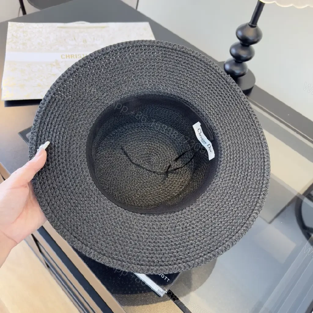 View 7 of Dark Gray/Black Straw Fedora-Round Crown Hat with Dior Ribbon