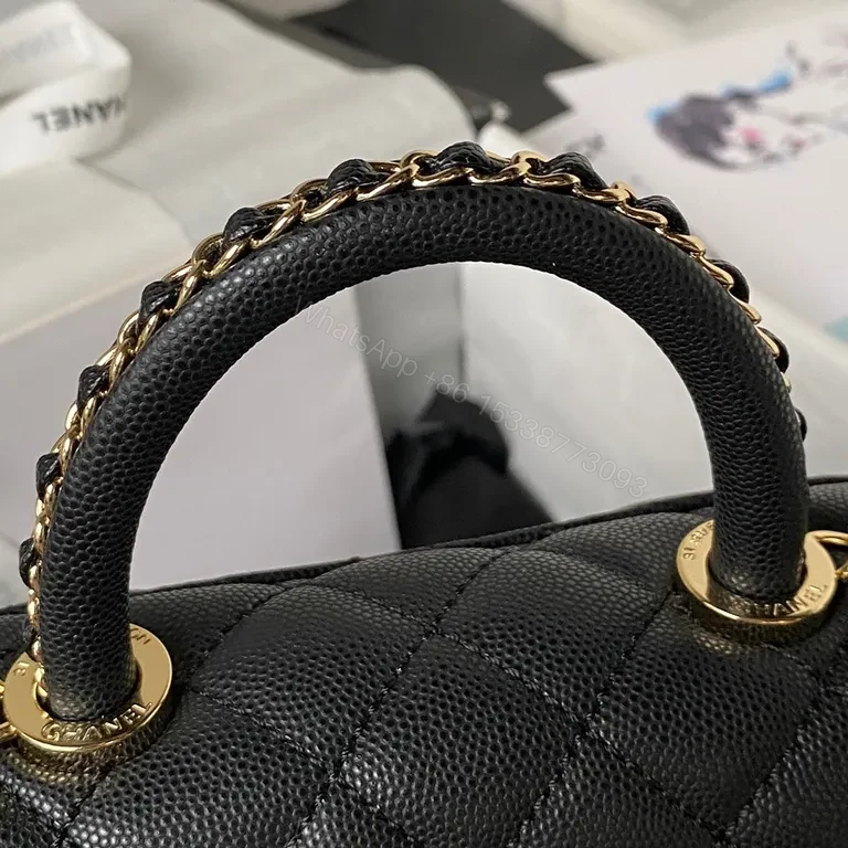 View 2 of Black Quilted Calfskin Handbag â€” Chanel-Inspired, Gold Hardware, Everyday Luxury