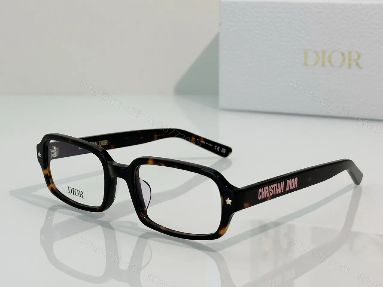 View 7 of Black Acetate Square Sunglasses with Gold Star Accents