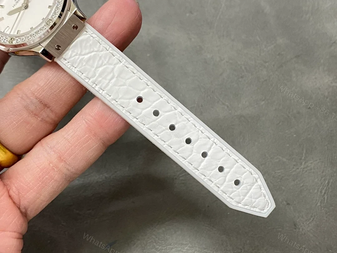 View 9 of Hublot Classic Fusion Ladies Replica 33MM Premium Diamond Bezel White Leather Strap Edition RG-HUBLOT-FUSION-LADIES-33