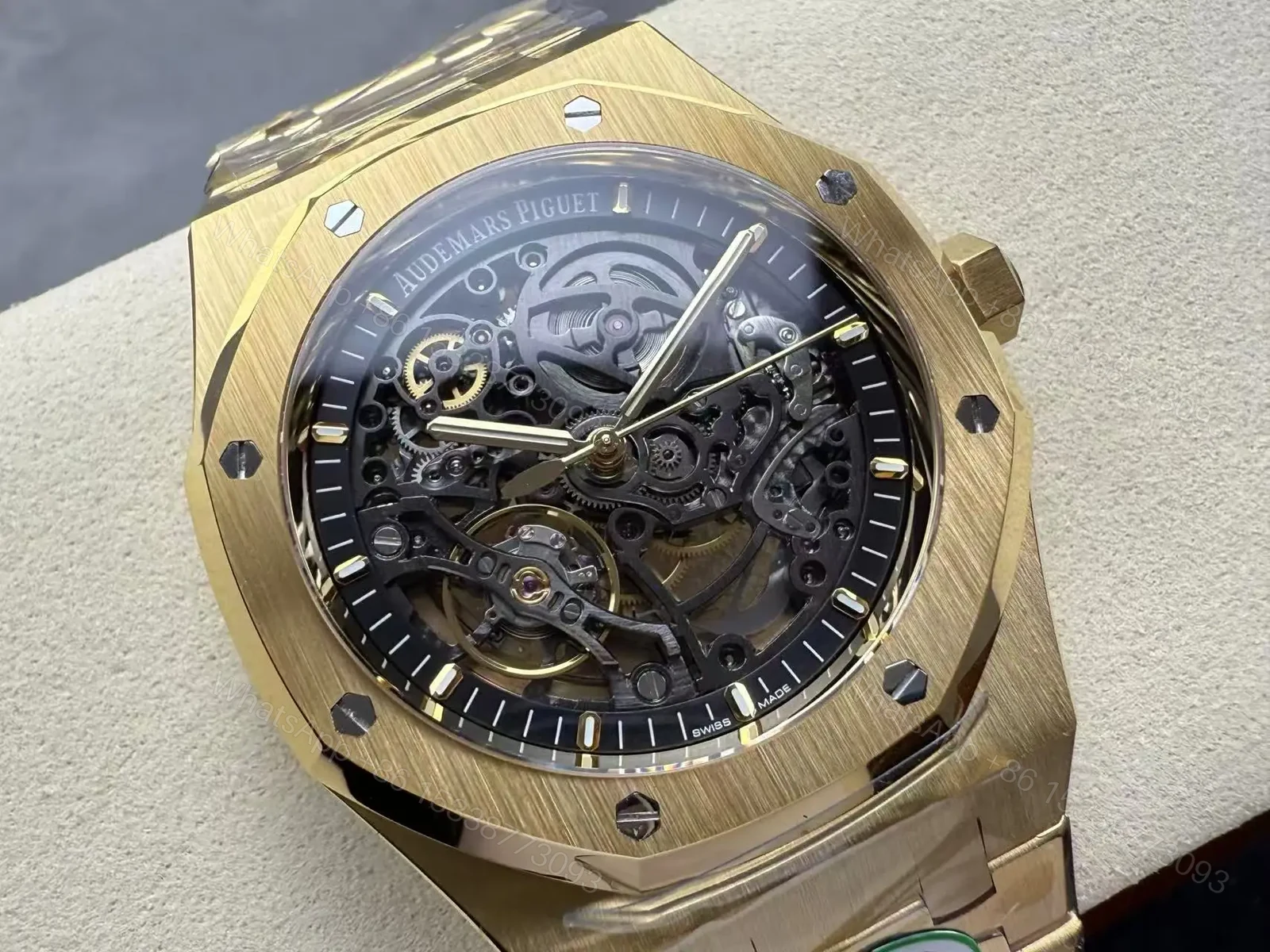 View 21 of Replica Audemars Piguet Royal Oak Openworked 15407 Yellow Skeleton Dial