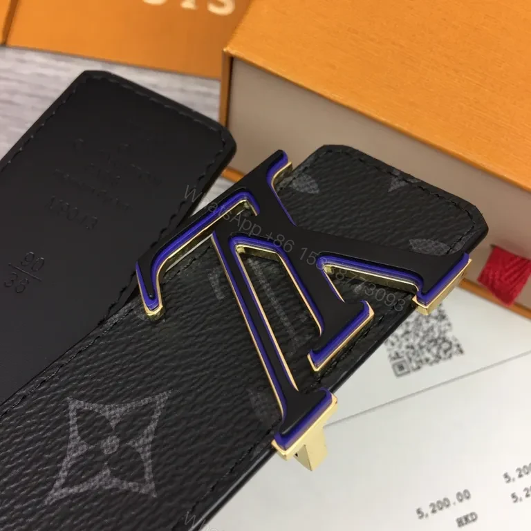 View 8 of Dark Matte LV-Style Monogram Belt with Gunmetal Buckle (Men)