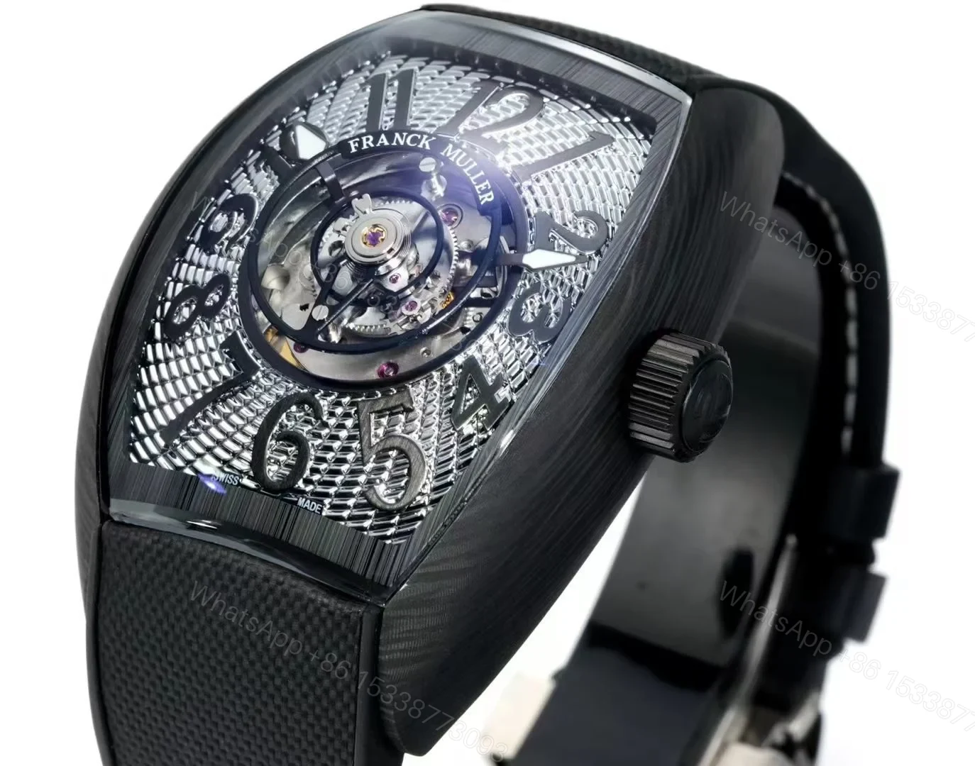 View 4 of Franck Muller Carbon Tourbillon Replica 46MM Premium Black Skeleton Rubber Strap Edition FM-CARBON-TOURBILLON-BLK-RUB-46
