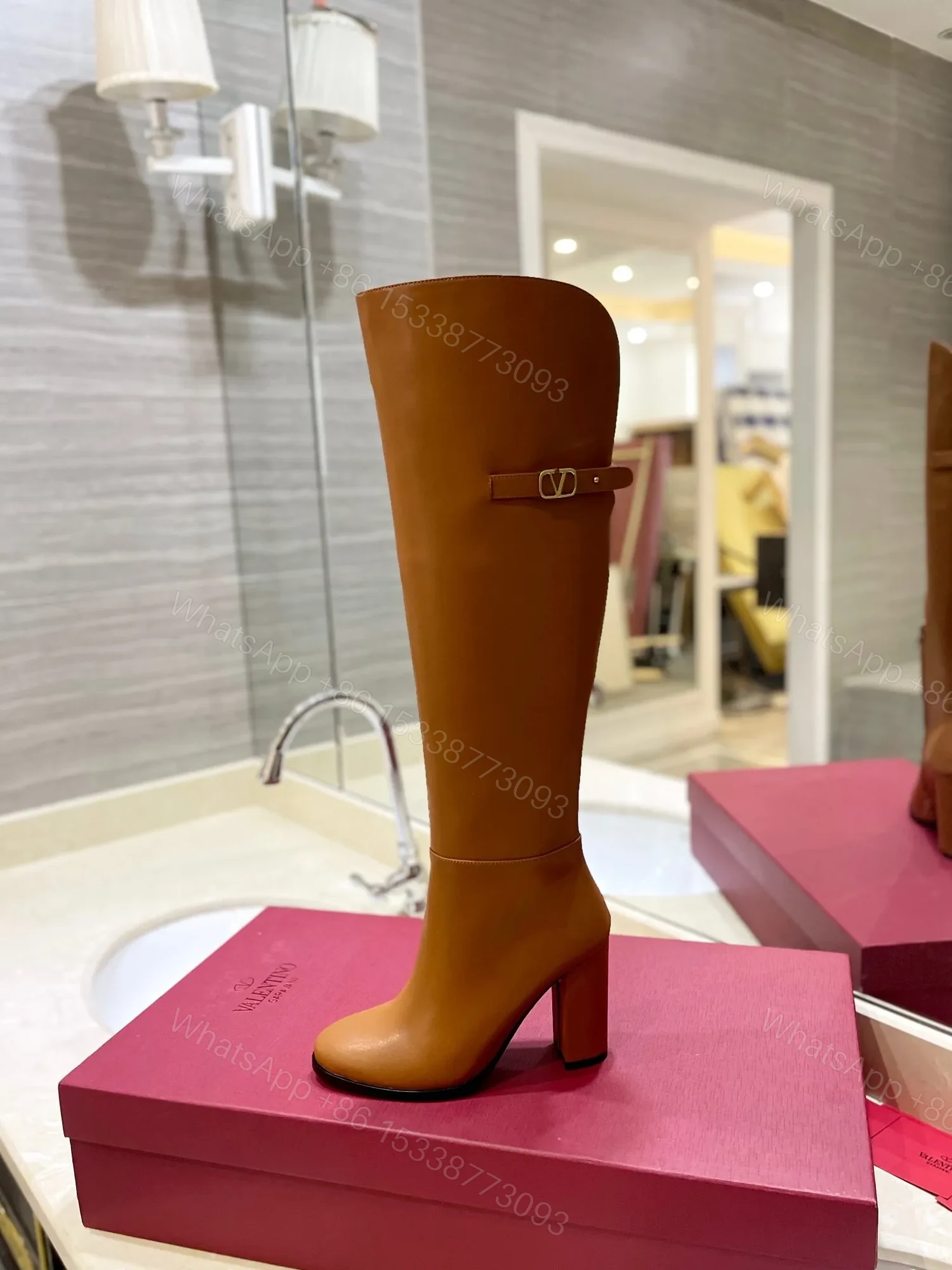 View 5 of Valentino Women Tan Leather High Heel Boots