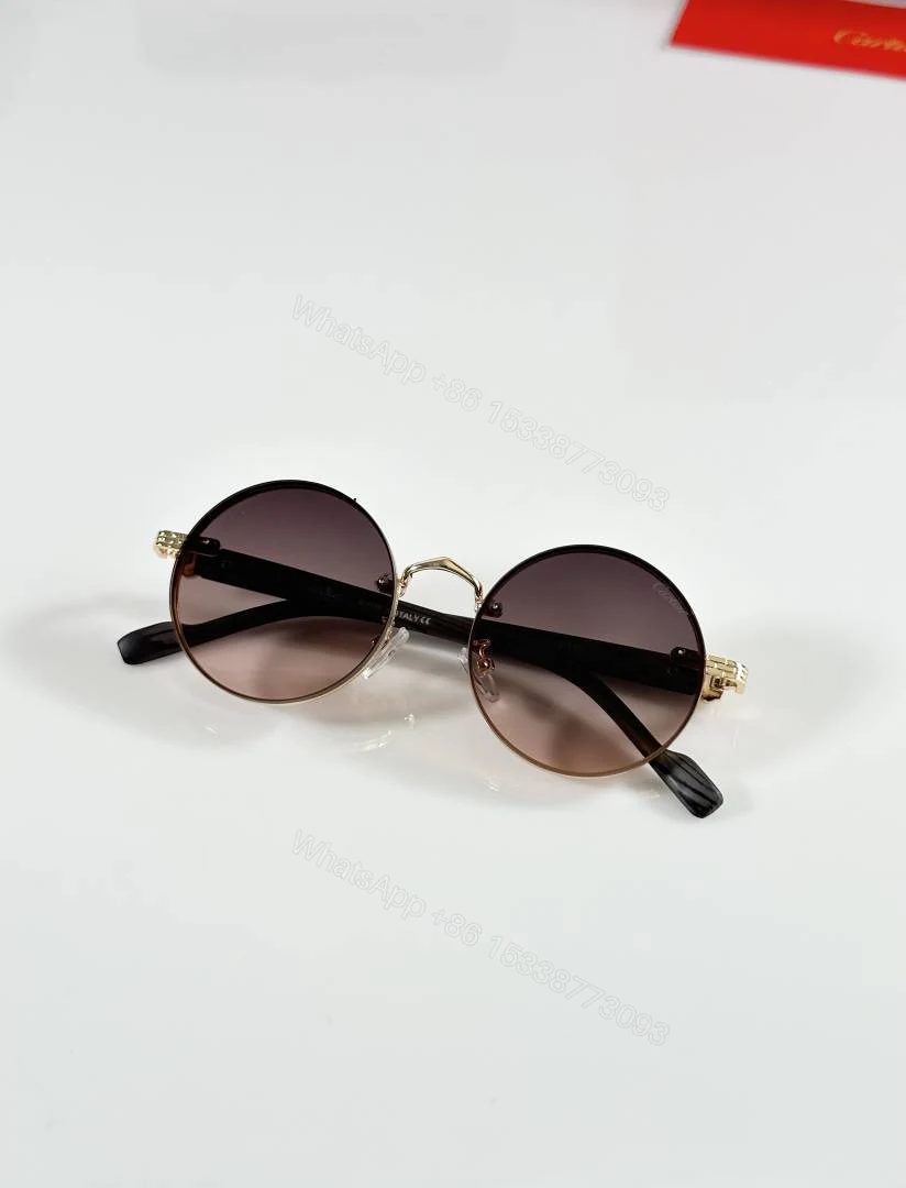 View 3 of First Copy Cartier Round Brown Gradient Sunglasses Metal Frame Unisex UV Protection