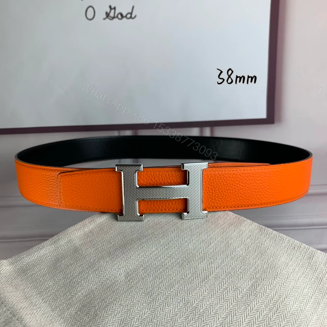 View 3 of HERMES BELT TOGO SWIFT SILOUIS VUITTONER BUCKLE ORANGE 38MM