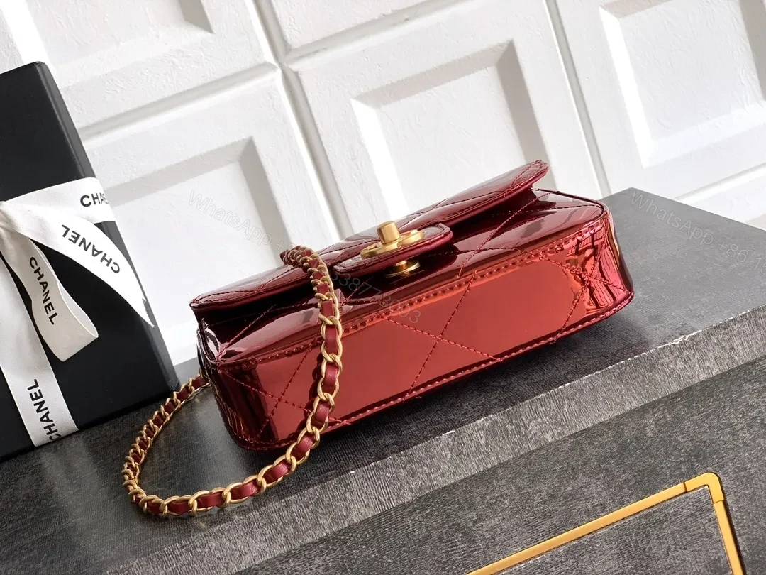 View 3 of Quilted Burgundy Mini Bag, Gold Clasp, Chain Crossbody