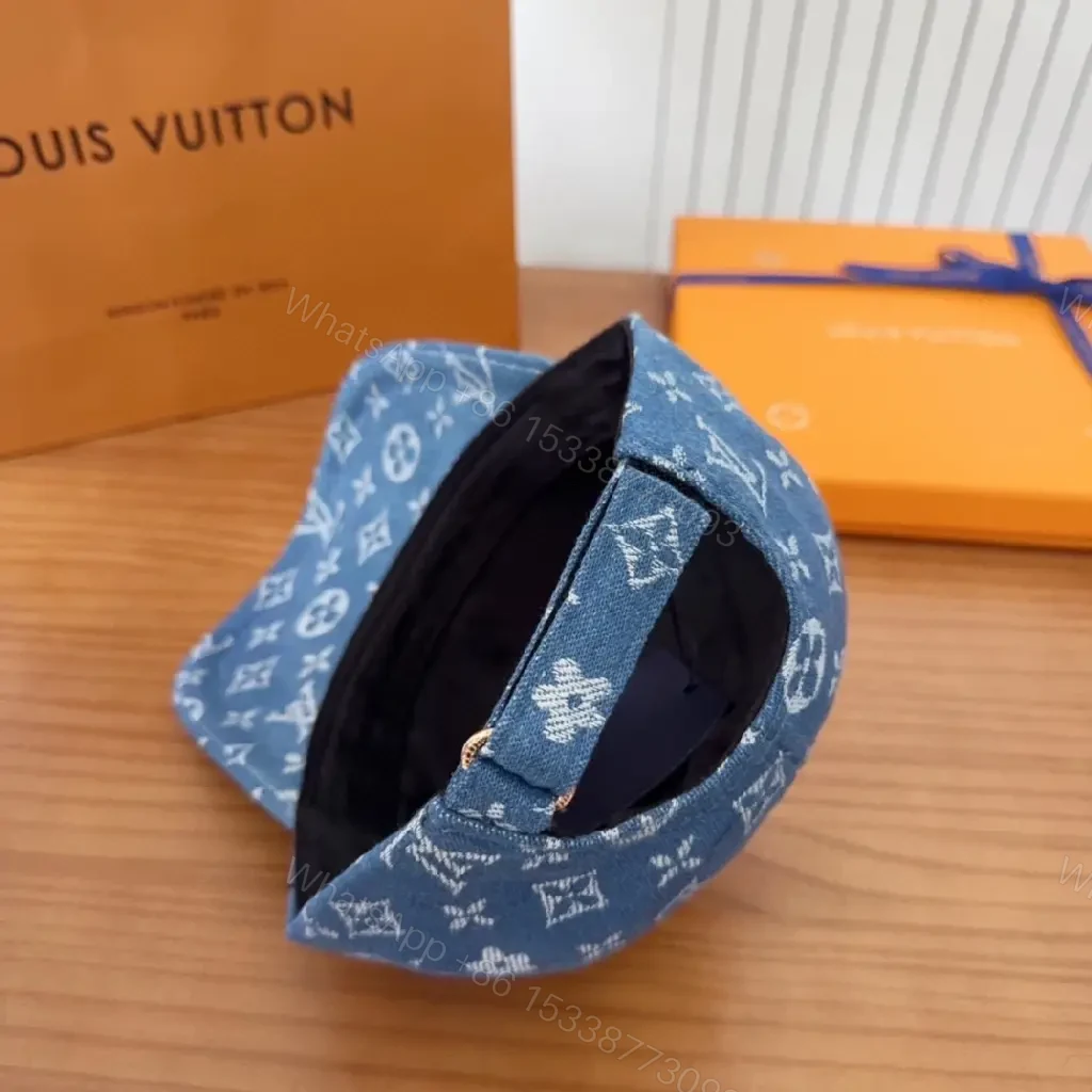 View 9 of Indigo Denim Cap with Gold LV Crest Monogram, Curved Visor