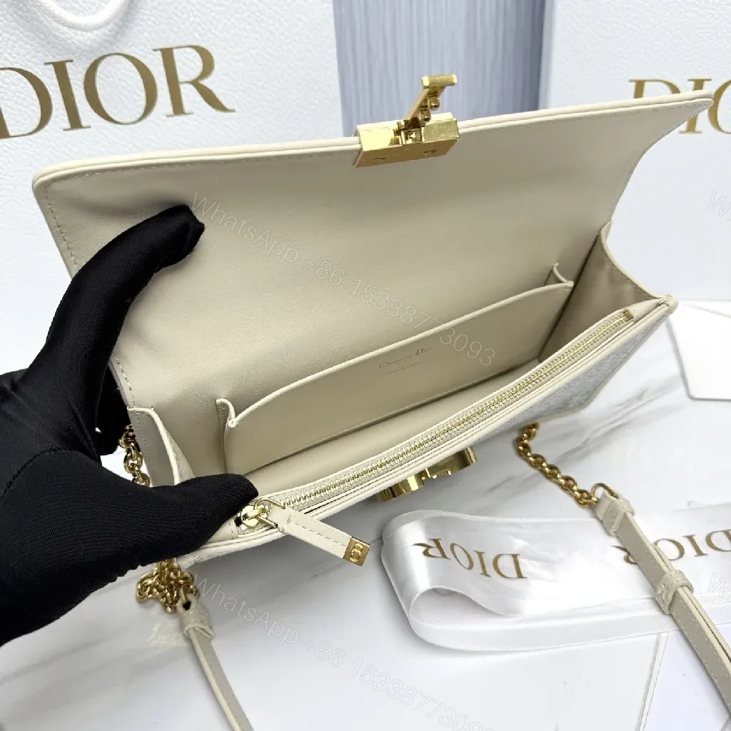 View 4 of Cream Leather Shoulder Bag: Monogram Chain Detail, Compact Everyday Luxury
