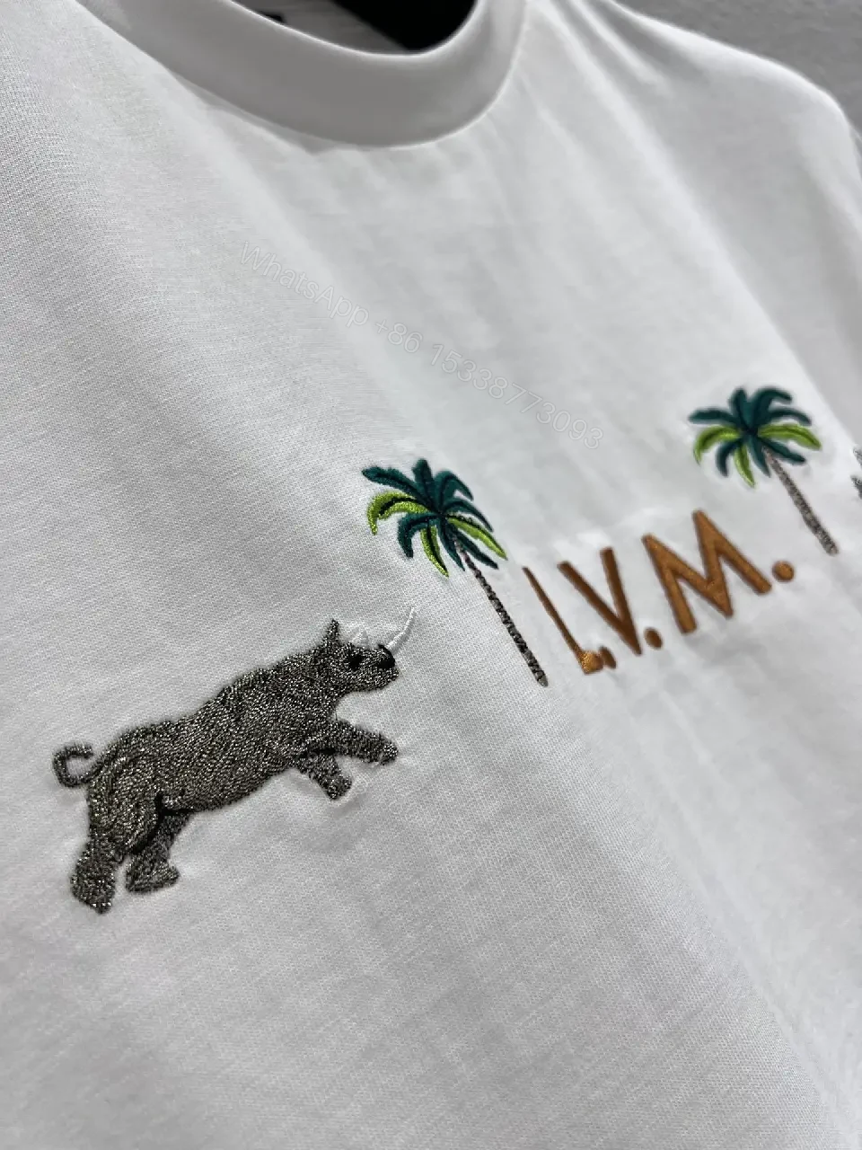 View 2 of White Cotton T-Shirt with LVM Embroidery, Polo-Feel Comfort