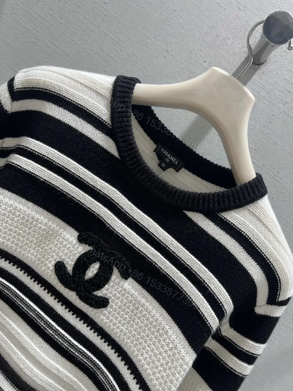 View 2 of Monochrome Striped Knit Crewneck Sweatshirt: Structured Comfort