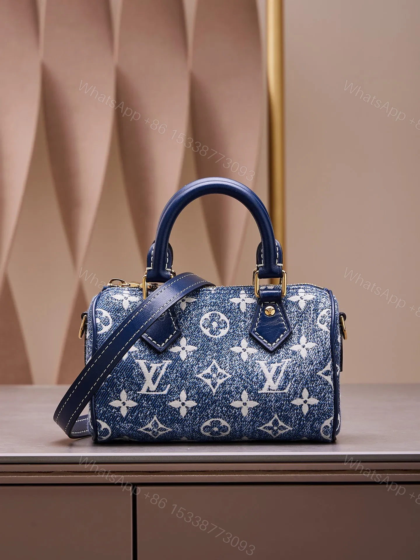 View 7 of Louis Vuitton LV Speedy Monogram Demin Woman’s Like Auth Handbags 16x10x7.5cm
