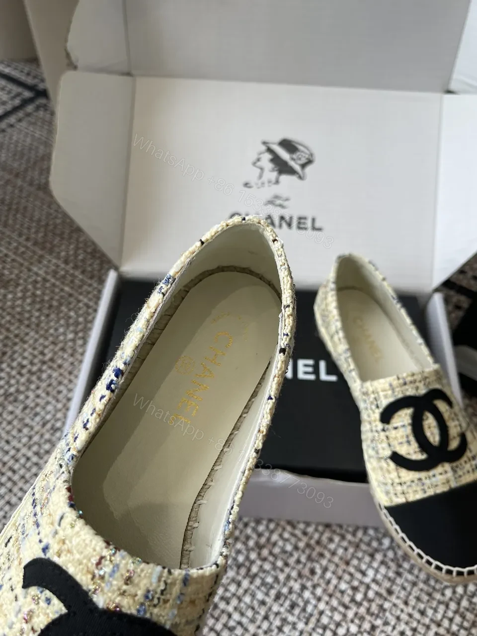 View 6 of Textured Tweed Espadrille Loafers with Logo Signature