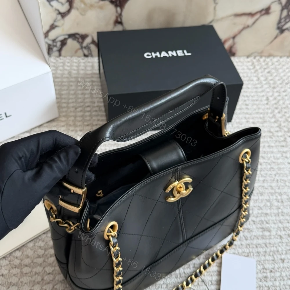 View 6 of Chanel 25A Hobo Bag Gold Tone Hardware Black 28Cm