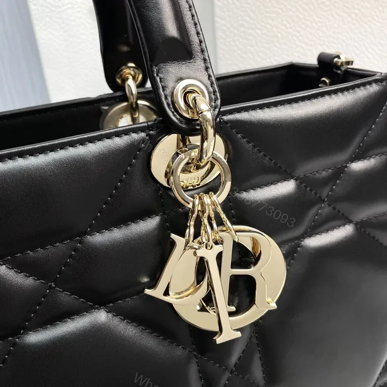View 9 of Structured Quilted Black Calf Leather Handbag with Dior Charms