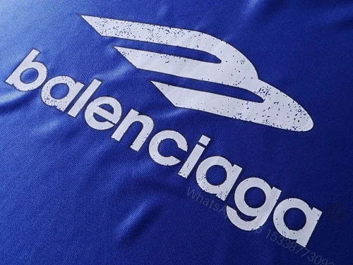 View 4 of Balenciaga Clothes 3B Silhouette Ribbed V-Neck Printed Long-Sleeve T-Shirt Black/Blue/Gray